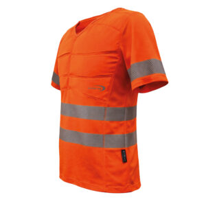 Cooling t-shirt SX3 with reflectors from E.COOLINE in signal orange, side view