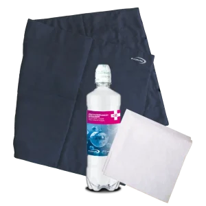 Ecooline-HitzeNotfall-Koffer: Einzelbestandteile-Kuehldecke, Aktivierungswasser, Trockentücher